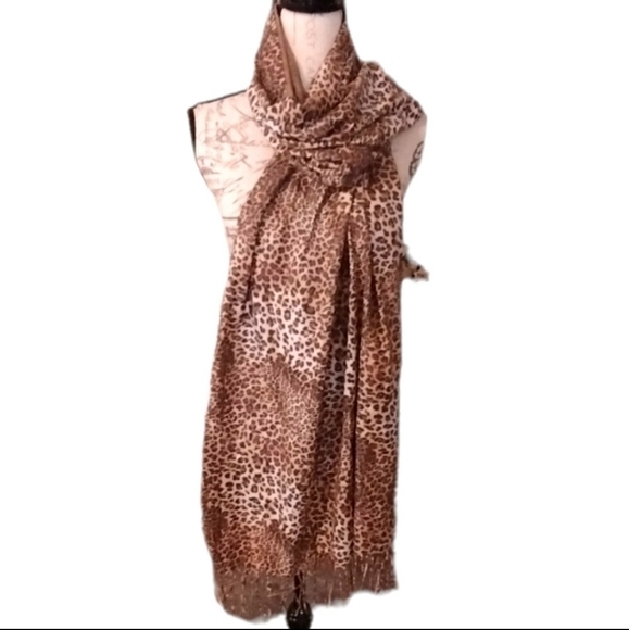 Cashmere Leopard Print Pashmina NWOT - Picture 1 of 5